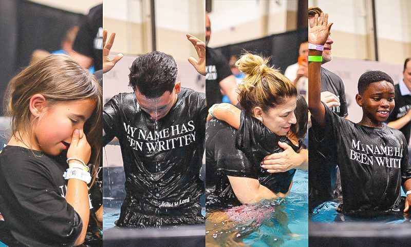 A collage featuring multiple people being baptized.